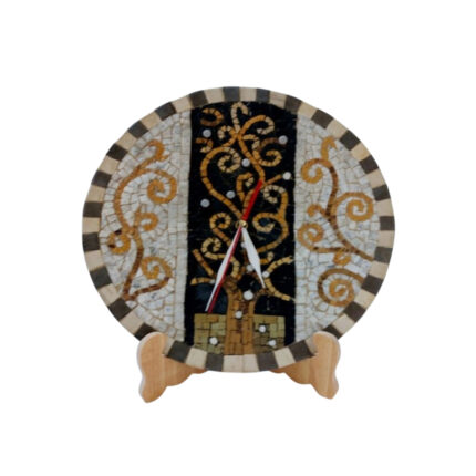 Horloge murale ronde en mosaïque romaine fait à la main haut de gamme motif Arabesque 2 de la collection Art Murale