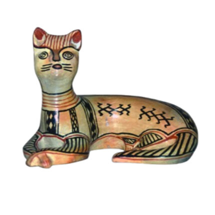 Collection Héritage Khalti Jomaa – Sculpture de chat en terre cuite bicolor en beige et noir en Poterie de sejnane