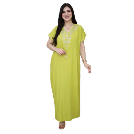 Jebba fashion printemps-été 2025 - Jebba demi manche motif Cléopâtre  en broderie dorée  col V en vert anis