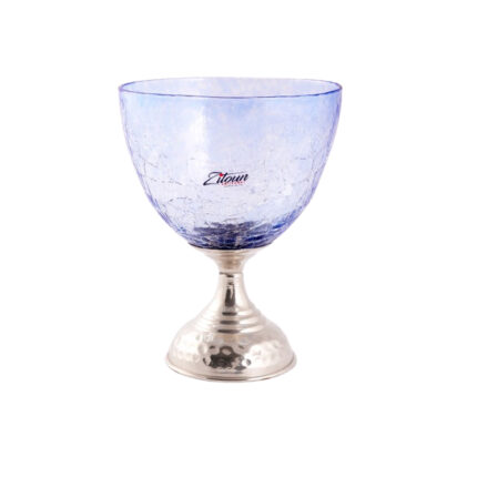Coupe à glace rustique GM en verre soufflé craquelé  avec pied en cuivre martelé design arabesque fait à la main