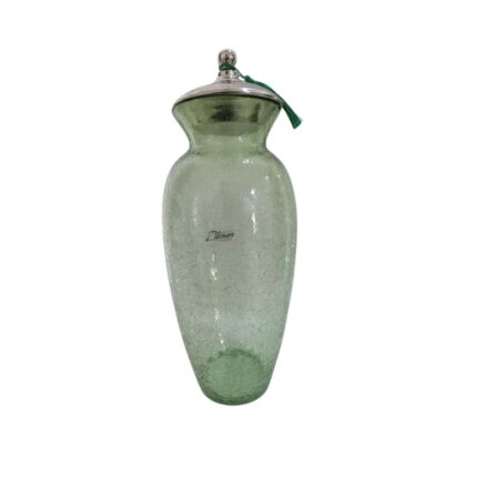 Carafe jarra GM en verre soufflé craquelé  avec couvercle amovible en cuivre martelé design arabesque fait à la main